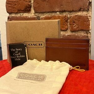 Vintage 1984 Coach Water Buffalo Card Case w/ Rare WB Booklet + Dust Bag Brown